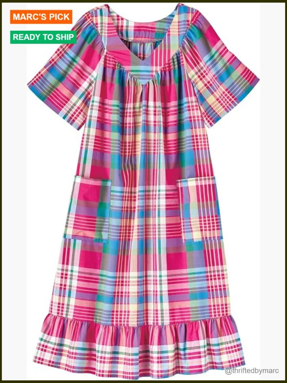 Flowy Short Sleeve Muumuu House Dress with Pockets - Comfortable Lounger